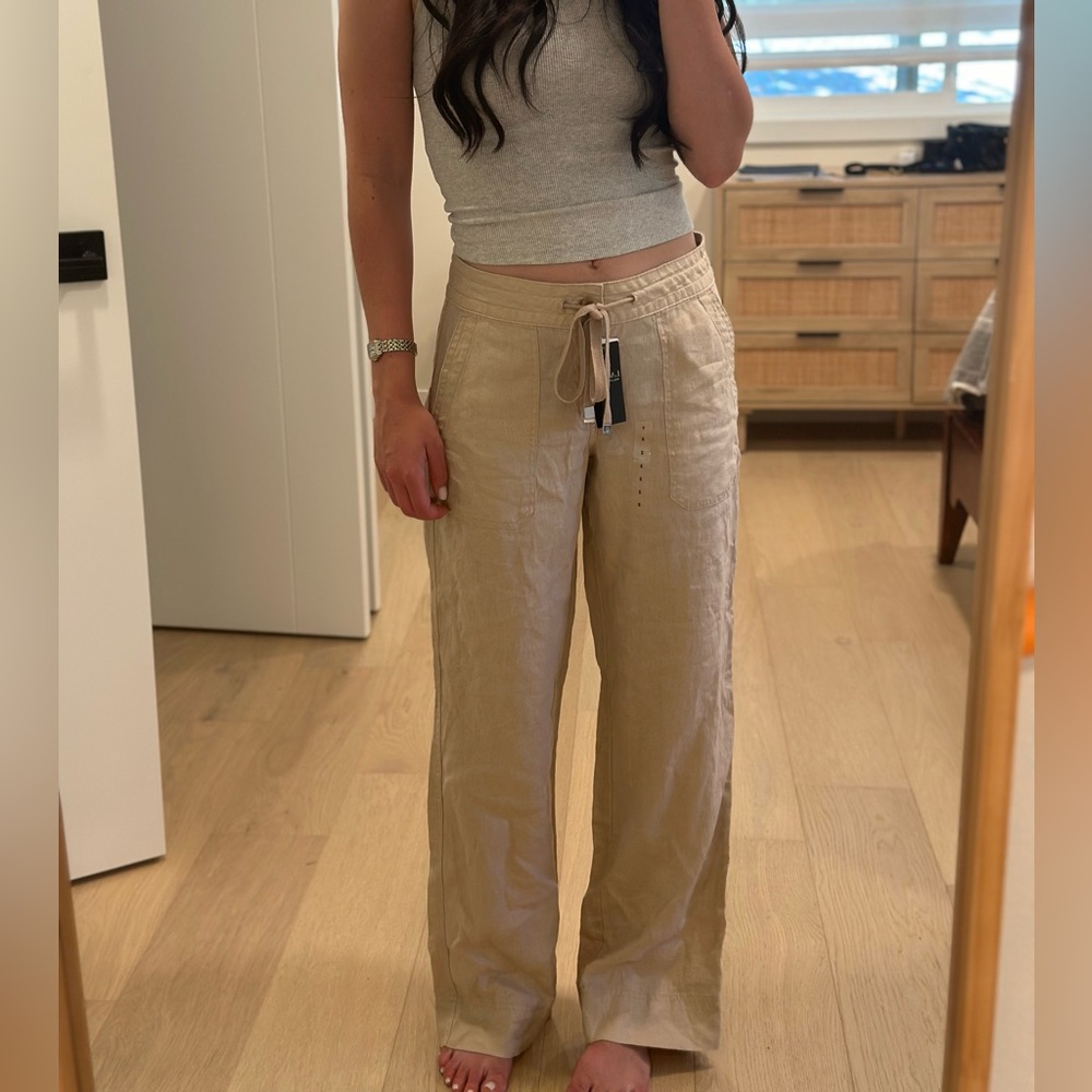 Ralph Lauren Tan Linen Wide Leg Pants